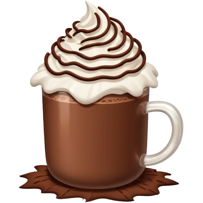 “hot chocolate emoji, whipped cream on top, chocolate shavings, cute, minimal, white background” emoji