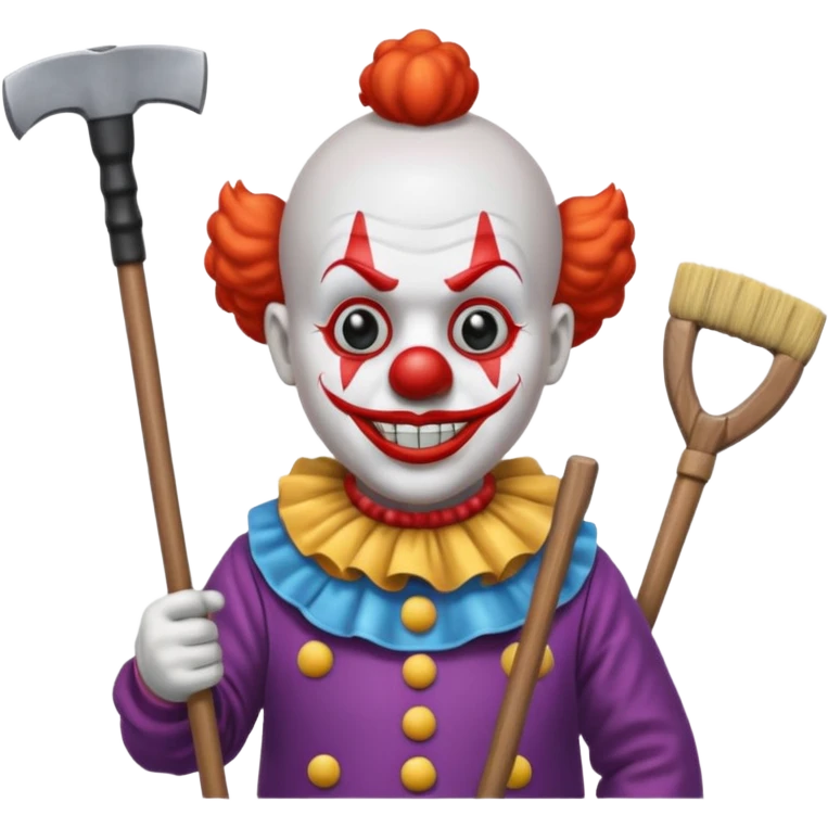 a clown with a broom and an axe emoji
