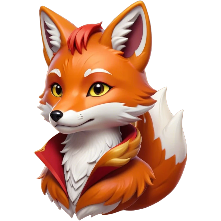Cinematic Noble Fox Portrait Emoji, Poised and regal, with a lithe, agile build and a lush, fiery red Fur accented by white markings on the chest and tip of the tail, deep-set soulful amber eyes, Simplified yet sharp and sophisticated features, highly detailed, glowing with a warm, dignified glow, high shine, intelligent and cunning, stylized with an air of wild elegance, focused and attentive, soft glowing outline, capturing the essence of a watchful and confident forest wanderer, so majestic it feels as though it could dash out of the screen with effortless authority! emoji