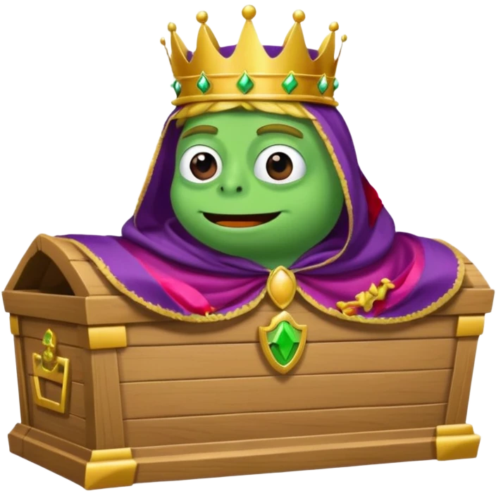 Emoji of an empty wooden coffin labeled ‘ECHO,’ being nailed shut by a king-like Pepe the Frog wearing a crown and cape emoji