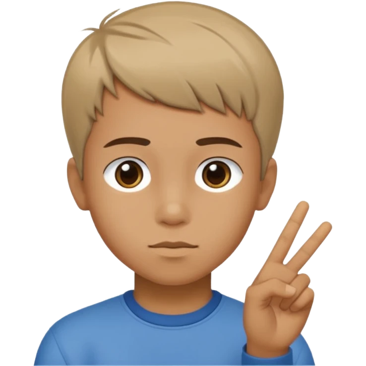 A boy with medium short haircut whit the symbol of peace like this ✌️ and the head a little bit inclined  emoji