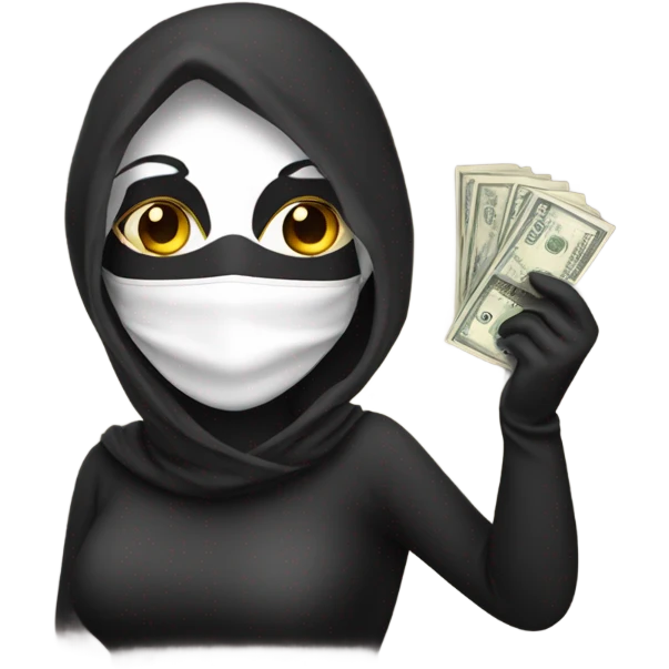 masked woman with money bag emoji
