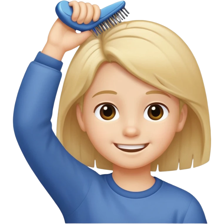 child combing their hair, happy and tidy emoji