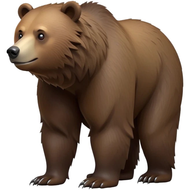 cinematic-[grizzly bear]-realistic-full-body-standing on all fours-emoji,-tail-tucked-close,-head-tilted-dramatically,-thick-[dark brown]-fur,-simplified-yet-realistic-focused-features,-highly-detailed,-glowing-with-an-almost-sarcastic-glow emoji