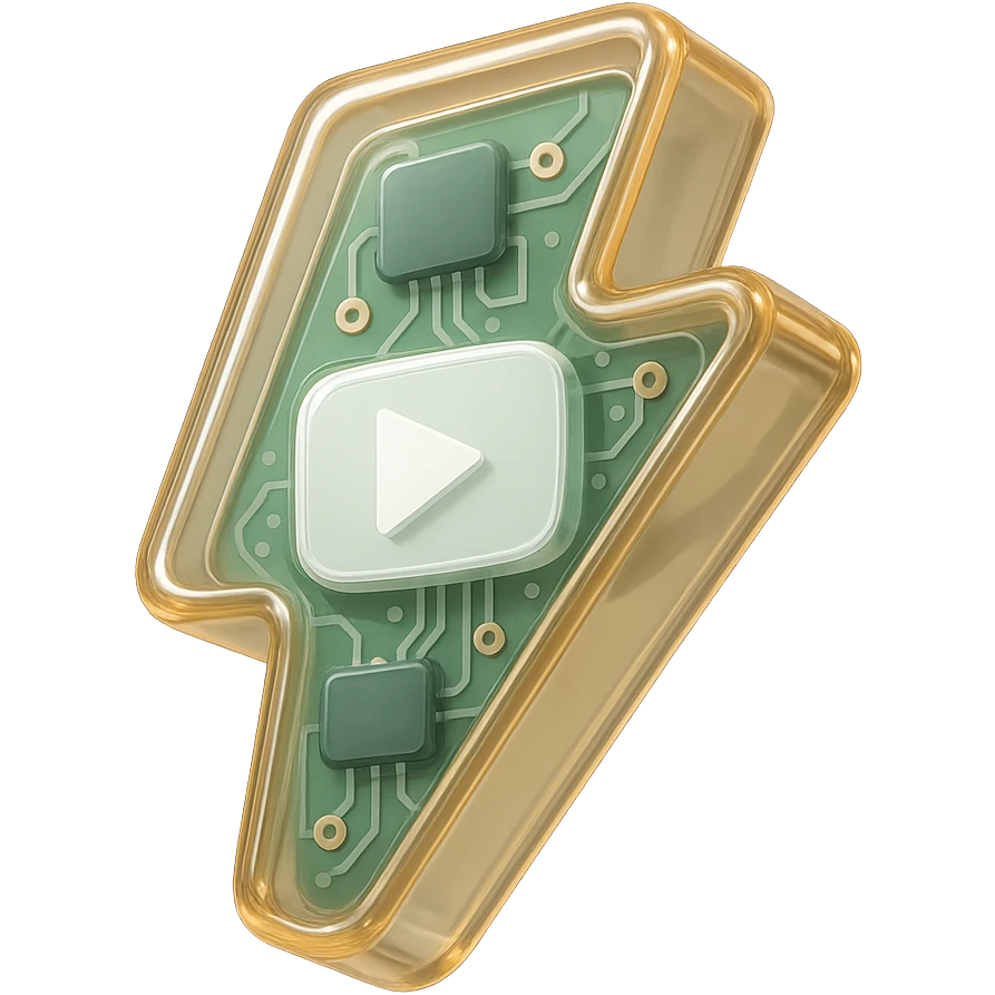 white YouTube play button inside a ligthning box emoji