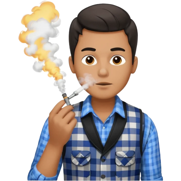 Vaquero camisa de cuadros blanca con negro y chaleco azul  joven sacando humo  emoji