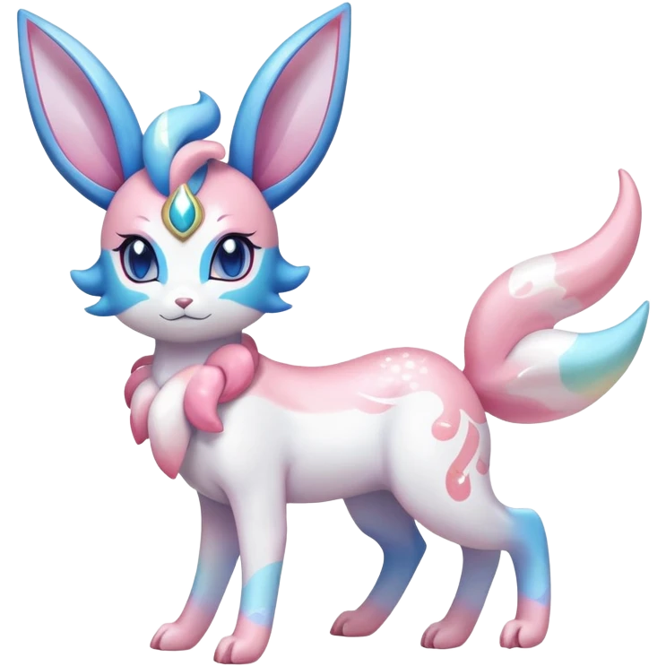 Shiny Exotic Colorful Ethereal Sparkly Sylveon-Amaura-Aurorus-Fakémon-hybrid-creature (full body)  emoji