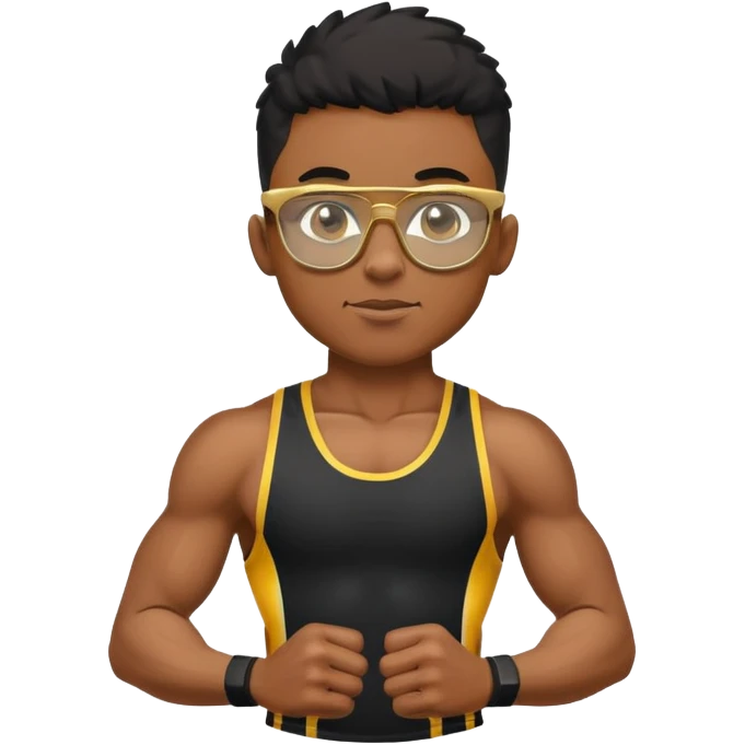 black boy athlete in stringer with gold glasses emoji