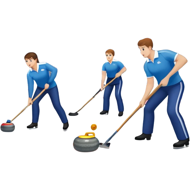 An icon showing a curling match on an indoor ice stadium, with a polished curling stone gliding toward the target and players sweeping. Spectators watch from stands, and flags hang above the rink. Transparent background highlights strategy and focus in the sport of curling. emoji