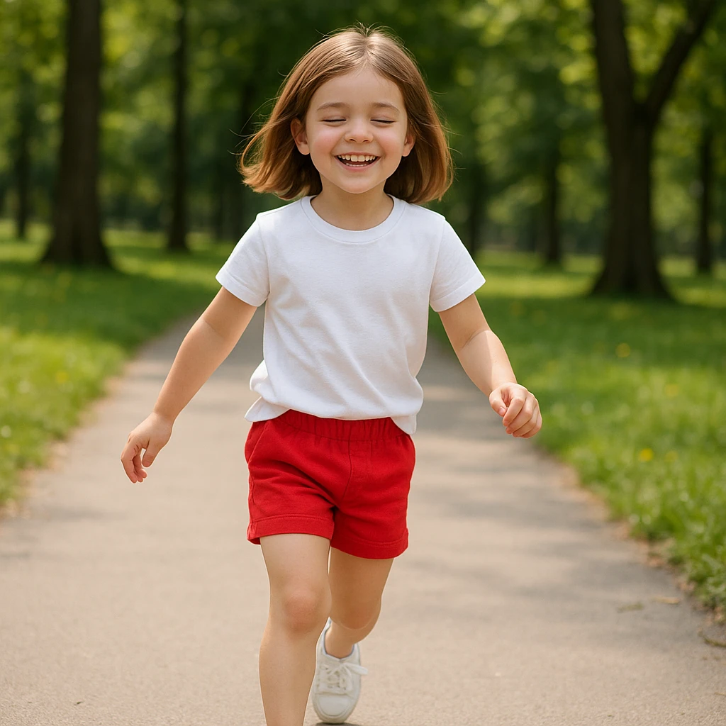 Make the girl's outfit red shorts and a white short-sleeved t-shirt emoji