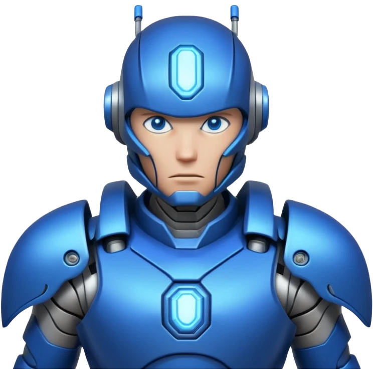 mechanical armored man portrait, head and shoulders only, futuristic metal armor, glowing energy lines, robotic shoulder plates, intense expression, sci-fi warrior vibe, 3D cartoon style, mobile game icon style, clean background, no text, no watermark
  emoji