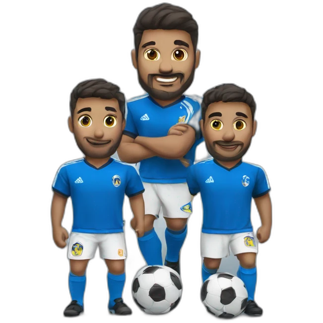 equipo de 3 personas futbol camisa azul emoji