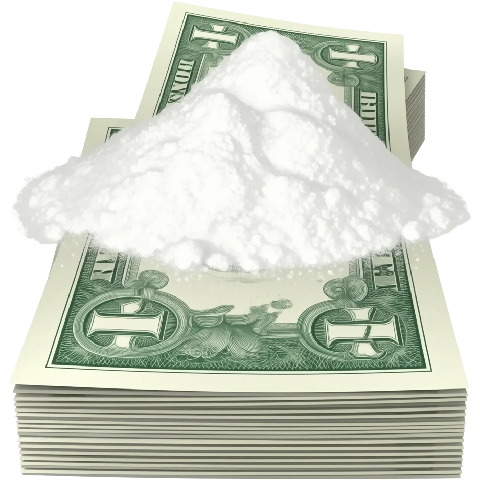 Белая полоса порошка с купюрой emoji