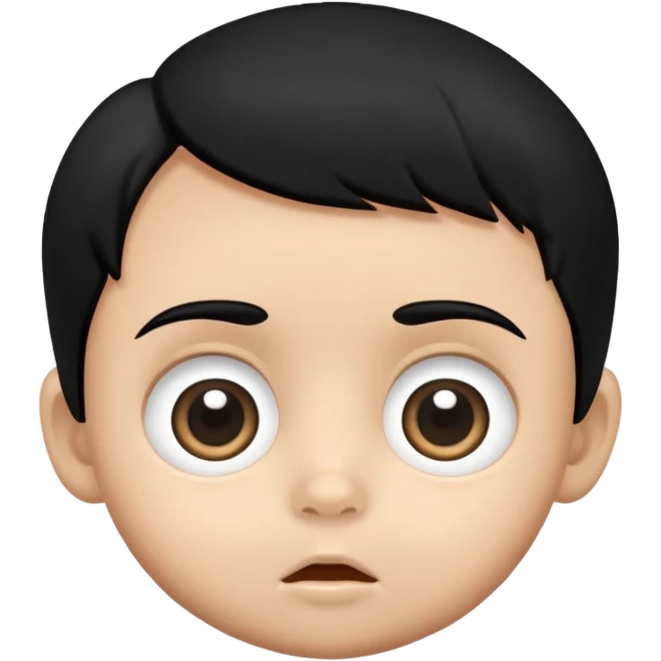 Baby boy face with big eyes, medium skin tone, and black hair emoji