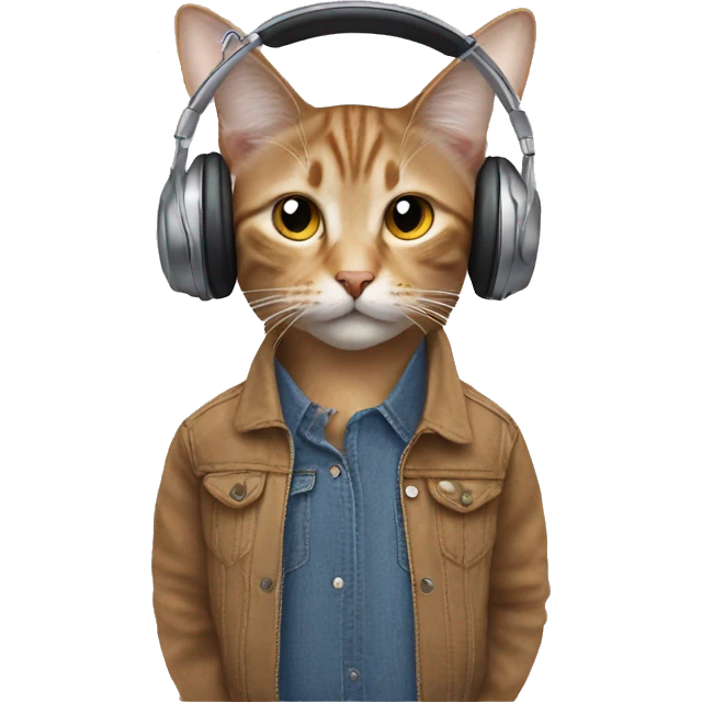 Cat wearing headphones listening to newjeans emoji