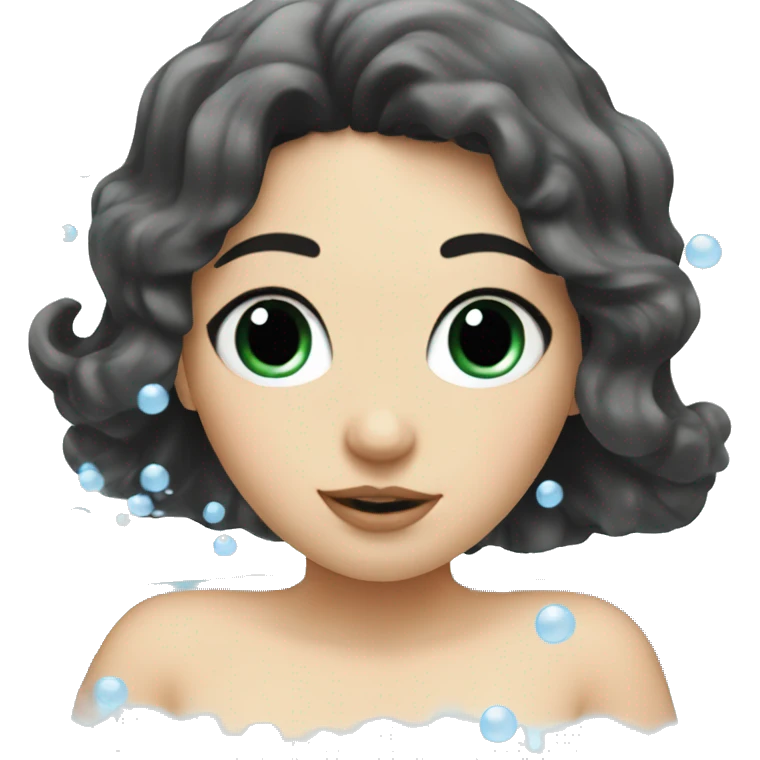 White girl black haired in tub with a lot of bubbles covering her  emoji
