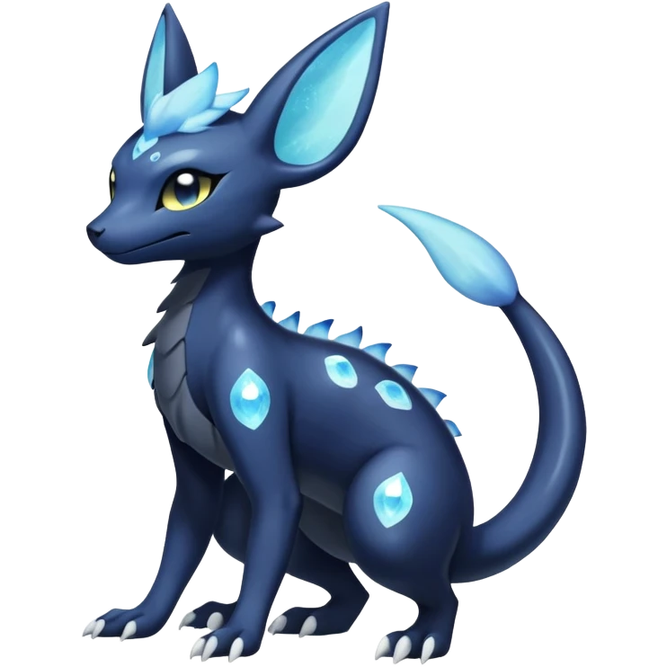 Shiny icy iridescent Pastel Nebulae Salandit-Meowstic-Umbreon-Fakémon-hybrid-creature (full body)  emoji