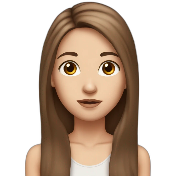 White girl long brown hair skinny girl with straight hair, thin face and makeup from head to chest And dark brown eyes emoji