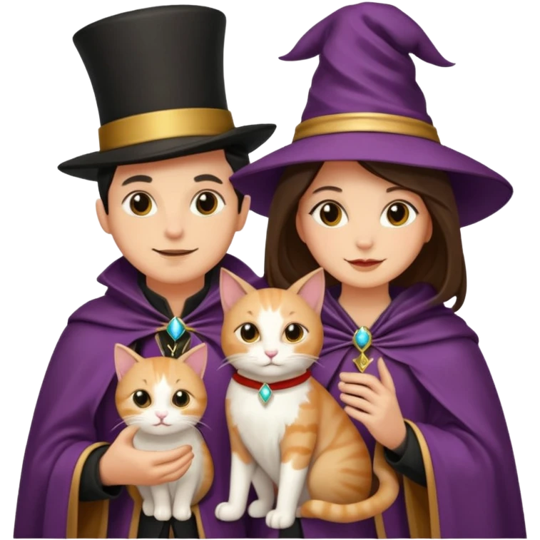 magician couple and their pet cat emoji