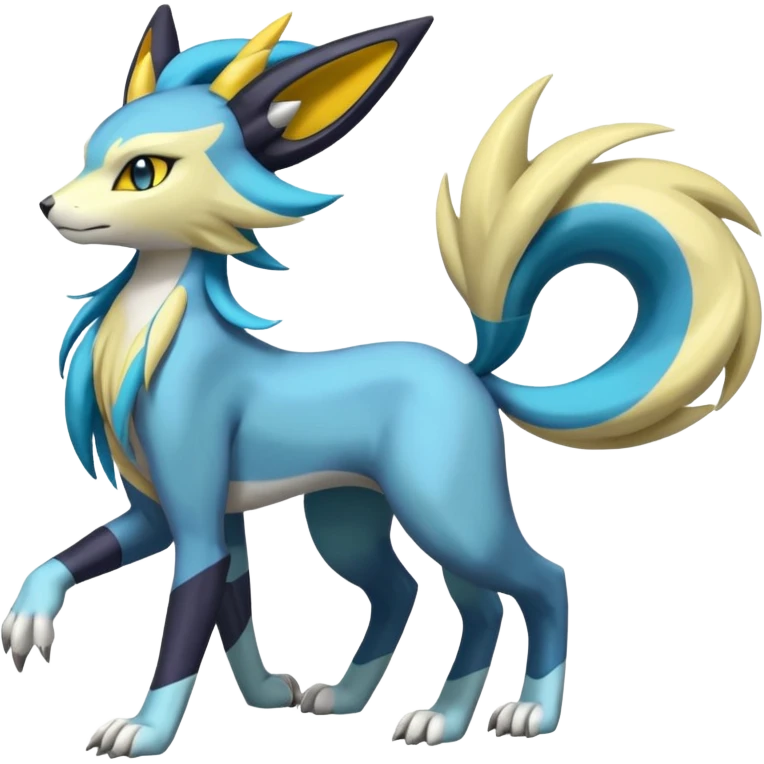 Feral Meloetta-Renamon-Zeraora-Luxray-Cobalion-Suicune-Vernid-fusion-hybrid-creature, full body  emoji