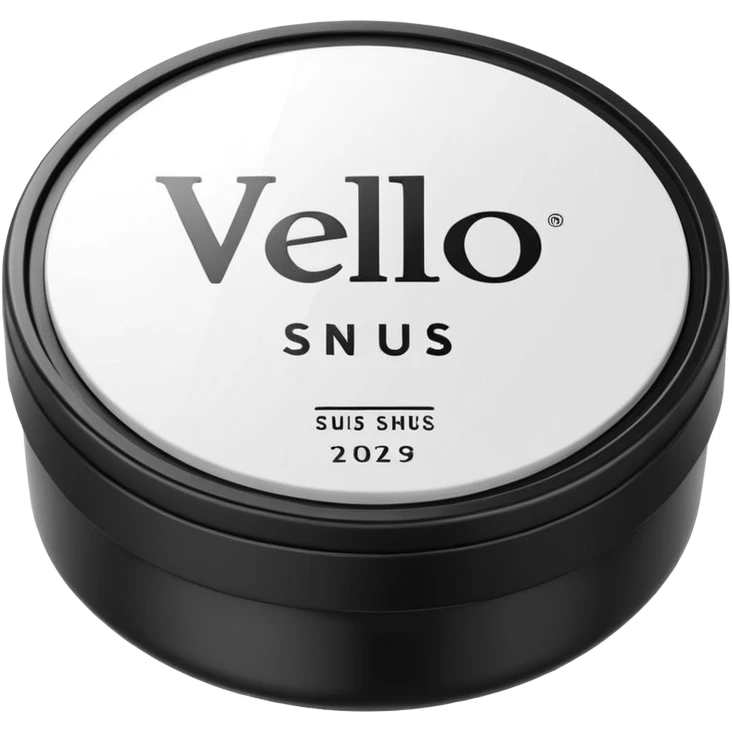 Create an emoji-style illustration of a regular VELO snus can. The can should be round, sleek, and minimalistic, with a white plastic lid and the VELO logo clearly visible. Keep the design clean and simple, matching typical emoji aesthetics, with subtle shadows and a smooth 3D look. emoji