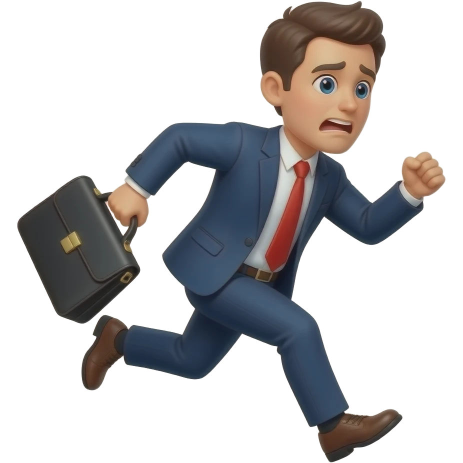 late running worried businessman holding business bag emoji