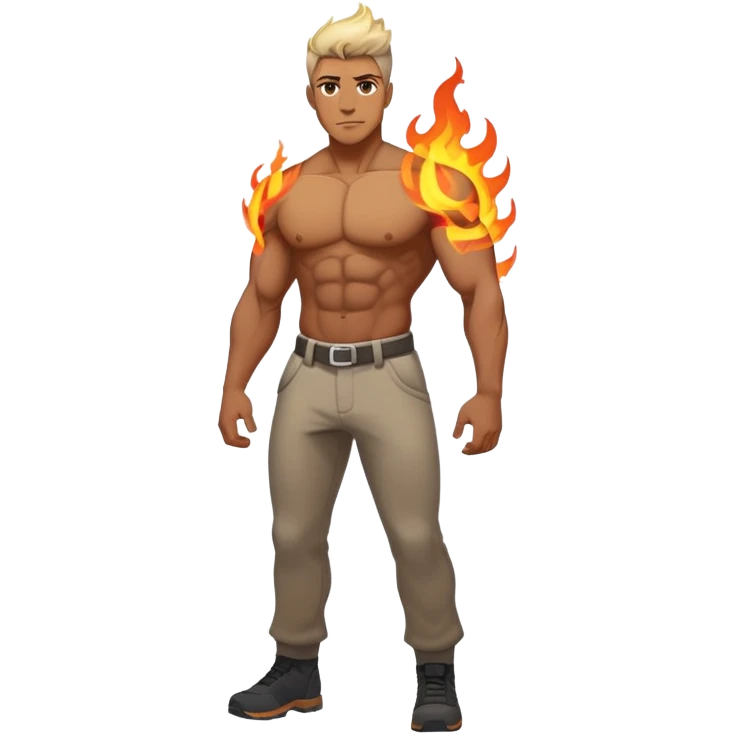 ft behind him. His chest glows with a fire-shaped light, representing his chosen identity, while shadows of his old self dissolve into ash behind him — he walks only forward into a bright, unknown future. emoji