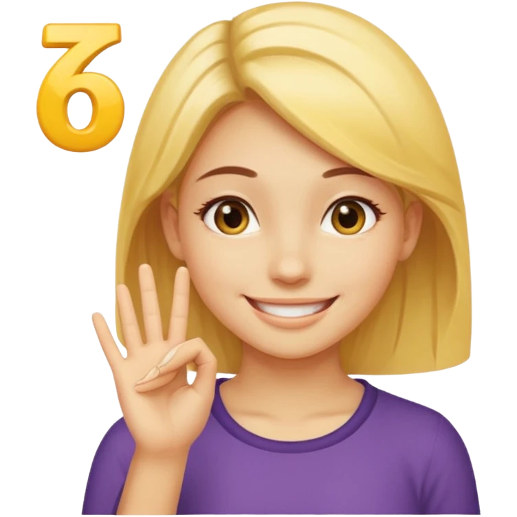 yellow smiling face girl with one hand flat under chin. With the number 6 on the left hand and the number 7 on the right hand emoji