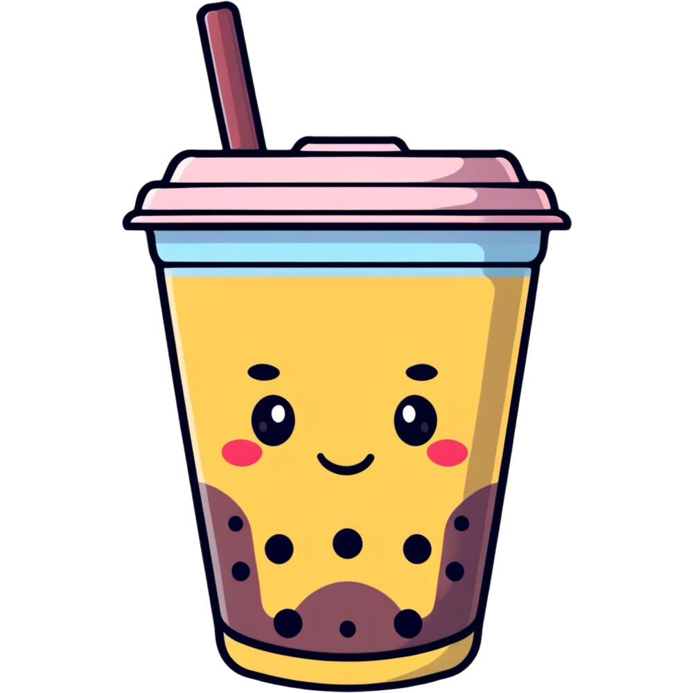 kawaii boba tea with a cute smiling face emoji