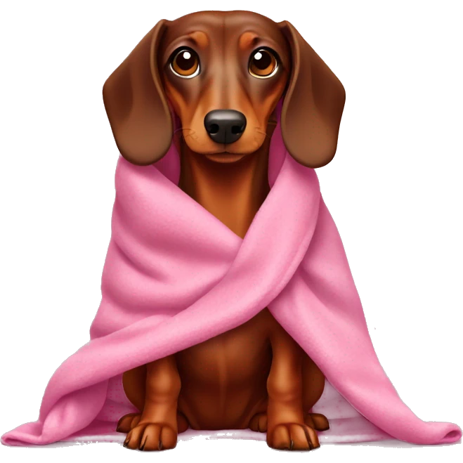Brown dachshund in a pink blanket emoji