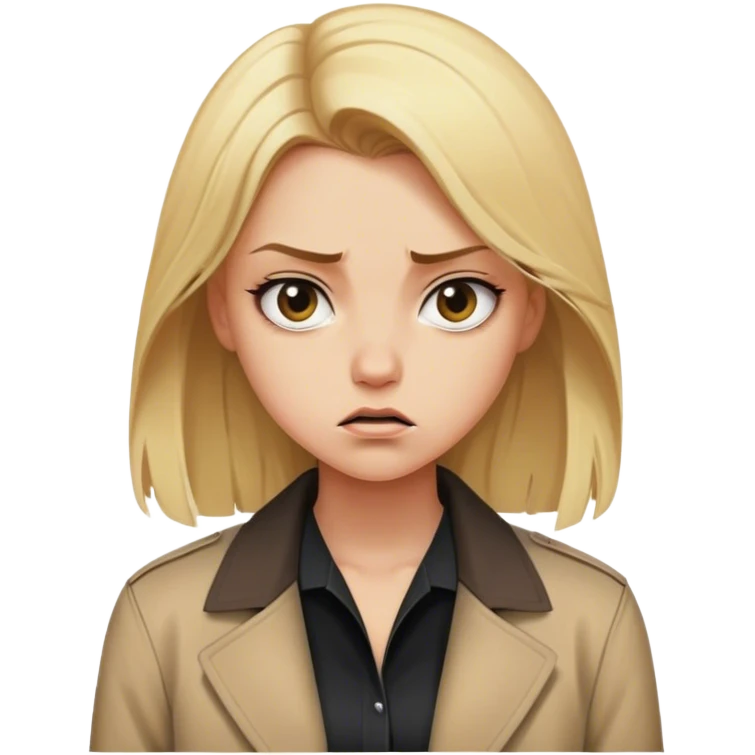 blonde girl in black shirt and tan long jacket mad  emoji