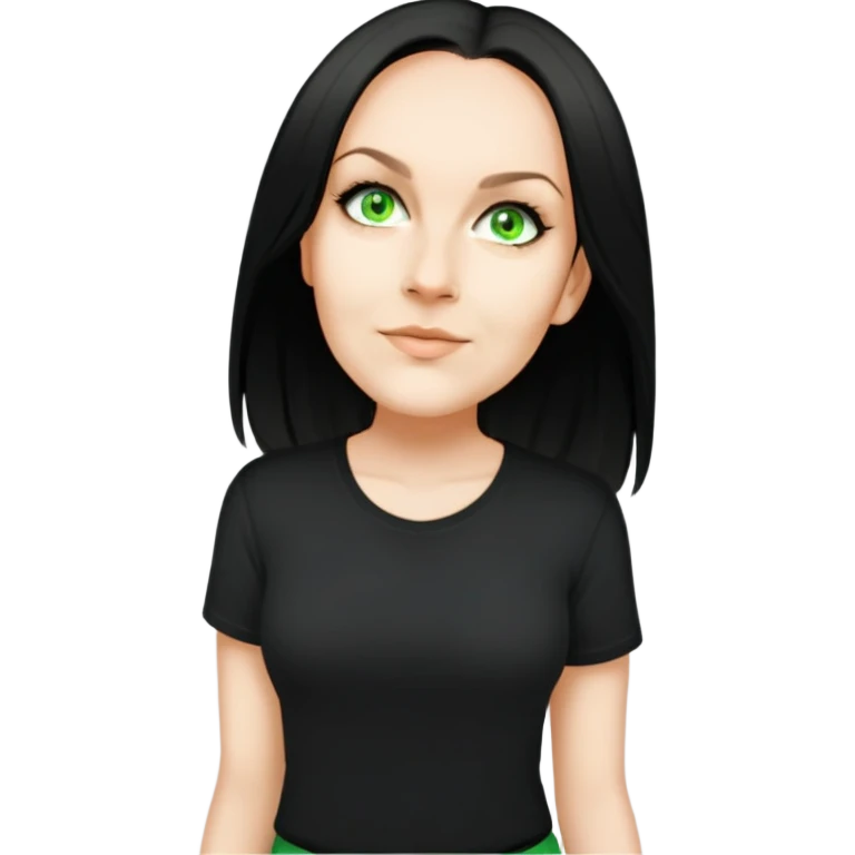 female, wearing black tshirt,  black hair emoji