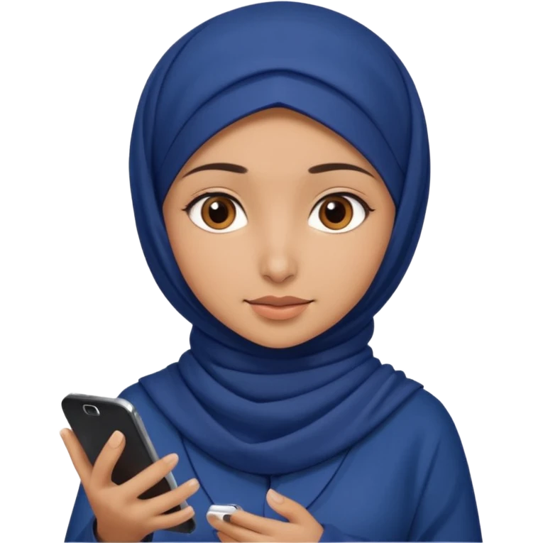 Turkish beautiful finish Konya girl brown eyes with indigo hijab islamic dress and had on her hand phone does photo emoji
