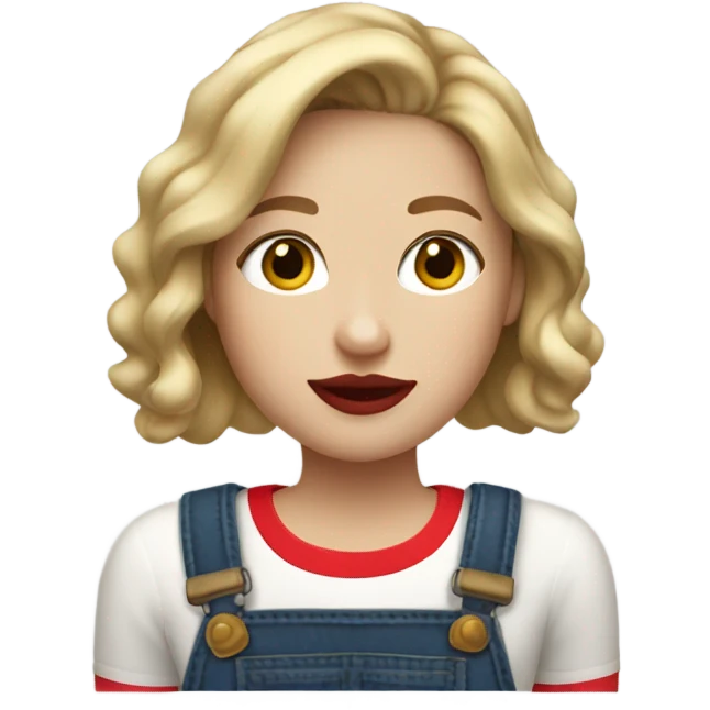Brown blonde highlighted hair girl with red lipstick and a farmers outfit emoji