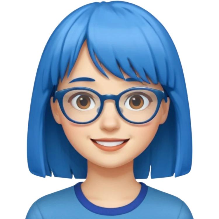 girl with bangs and blue hair and glassess emoji