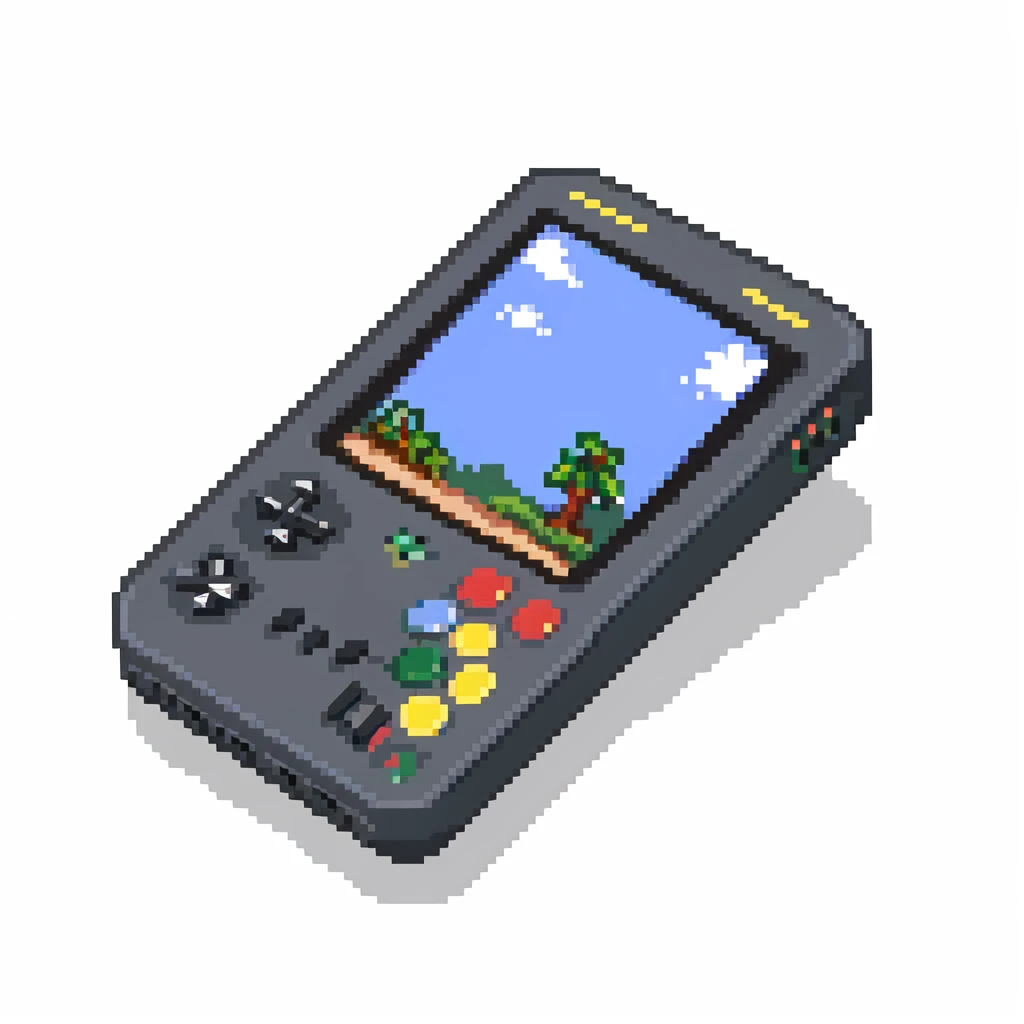 Portable retro handheld game console shown from a three-quarter view angle emoji