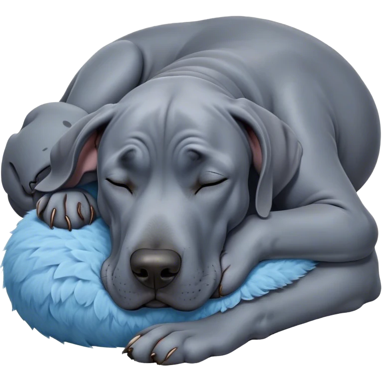 Meme-Worthy Cute Sleeping Blue Great Dane Portrait Emoji, Head resting peacefully with a contented smile, showcasing a delightfully massive build and a luxuriously soft blue Fur, eyes shut in a serene nap, Simplified yet hilariously adorable features, highly detailed, glowing with a soft, drowsy light, high shine, relaxed and utterly lovable, stylized with an air of playful laziness, bright and heartwarming, soft glowing outline, capturing the essence of a comically sleepy guardian, so meme-worthy it feels like it could instantly become the next viral sensation of adorable slumber! emoji