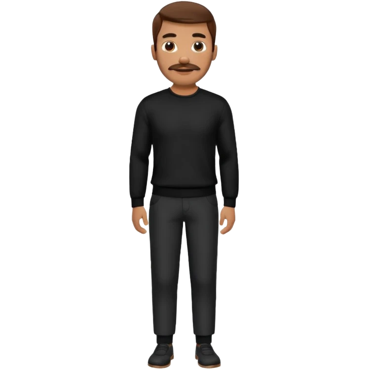 man with mustache, brown hair, 33years old, shirt, high temple Black pullover with a white shirt underneath and black fabric trousers 👕🖤👖 emoji