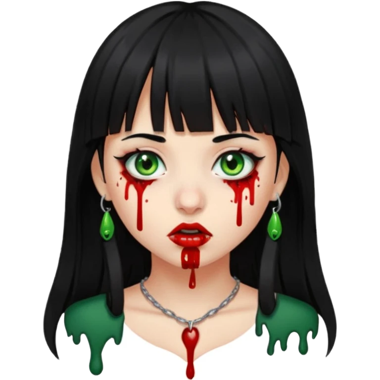 Guria com cabelo preto franjinha sangrando olhos verdes  fundo preto e um piercing bridgepiercing emoji