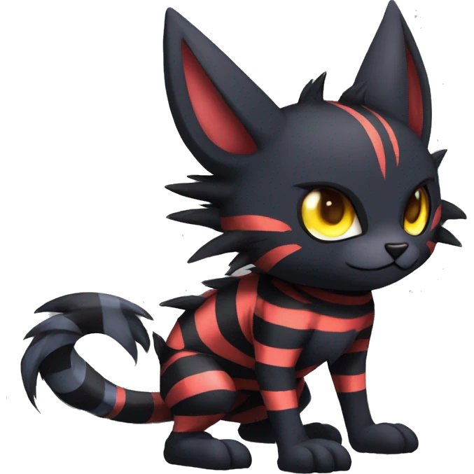 Black Anthro Cool Punk Noibat-Litten-Fakemon-fursona with fangs and stripes Full Body emoji
