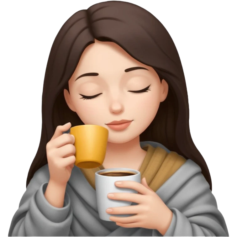 girl inside a blanket sipping coffee eyes closed emoji