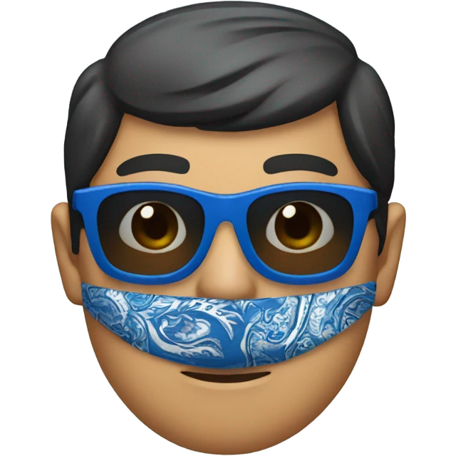 Asian man with shades wearing blue paisley bandanna emoji