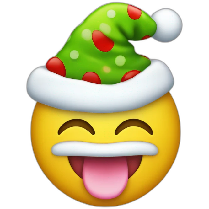 smiling yellow face with the tongue and a christmas hat emoji