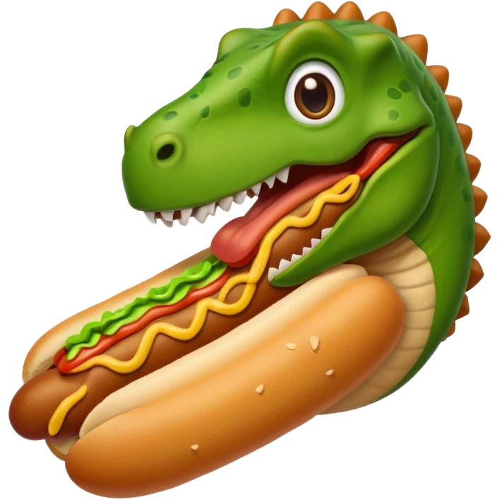 dinosaur eats hotdog emoji