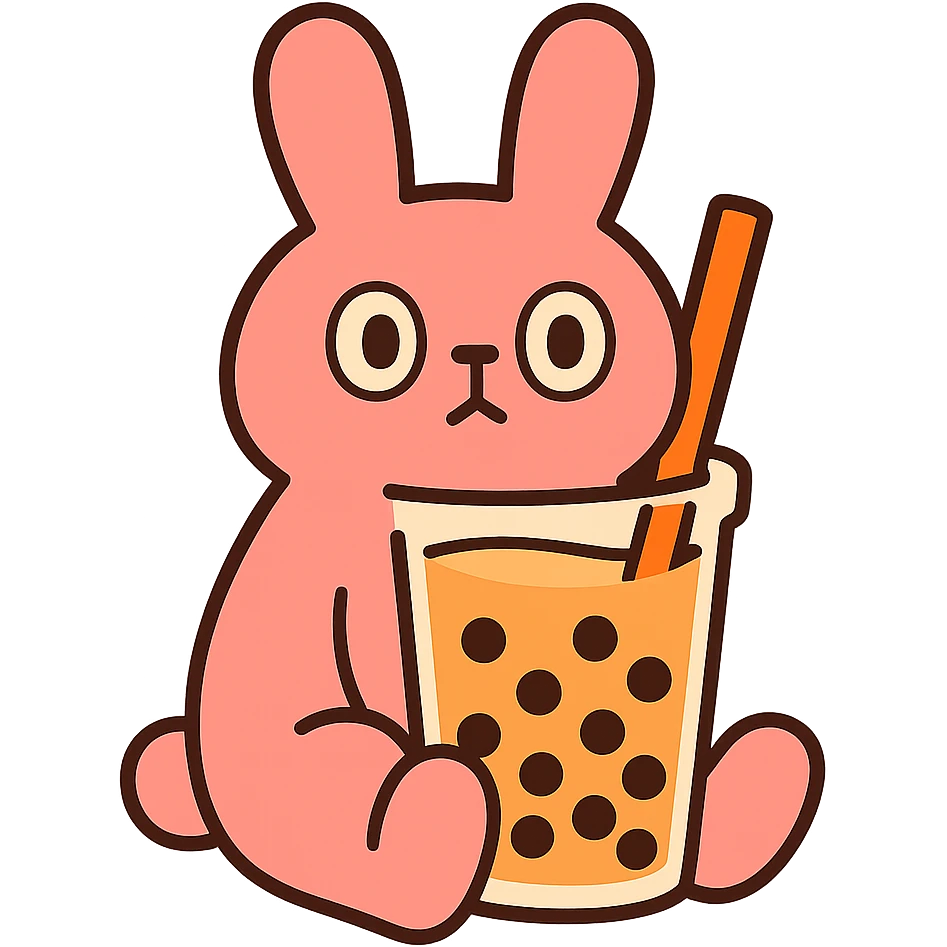 milk tea bunny sitting still with blank stare, pastel-toon style emoji
