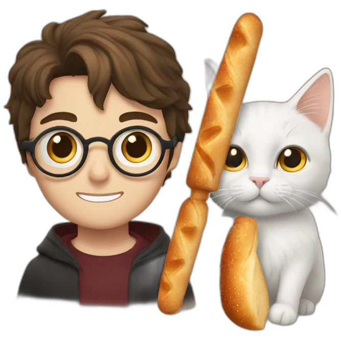 Harry Potter avec une baguette magique et un chat emoji