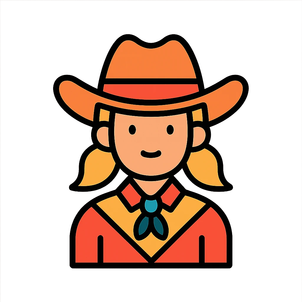 cowgirl, modern icon style, bold lines, stylized hat emoji