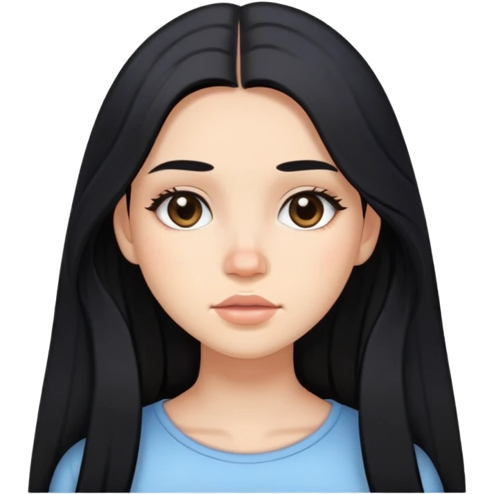 girl with long black hair, soft makeup, and acne on her face emoji