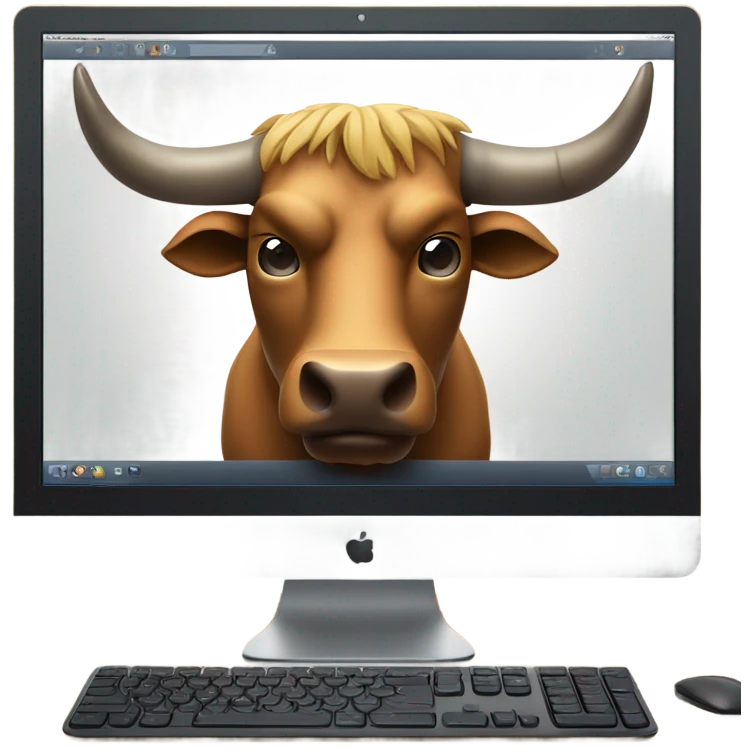 bull using computer emoji