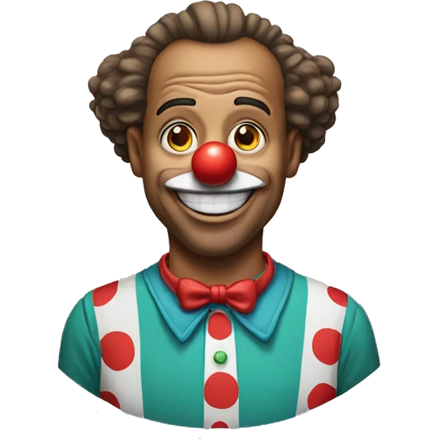 A clown wearing a shirt that says muhlai emoji